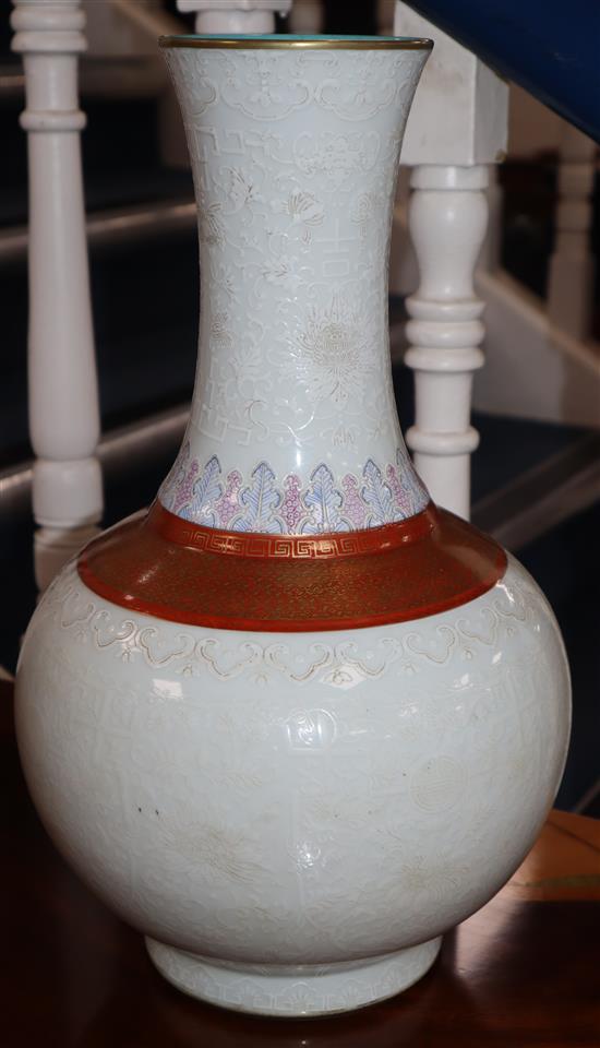 A Chinese bianco sopra bianco bottle vase, Kangxi mark but later, height 41cm